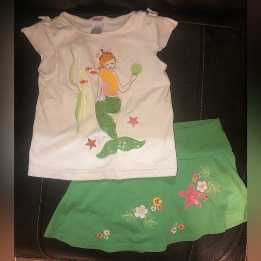 Gymboree Coral Reef Outfit Sequin Embroidered Mermaid Top Appliqué Skort Sz 3